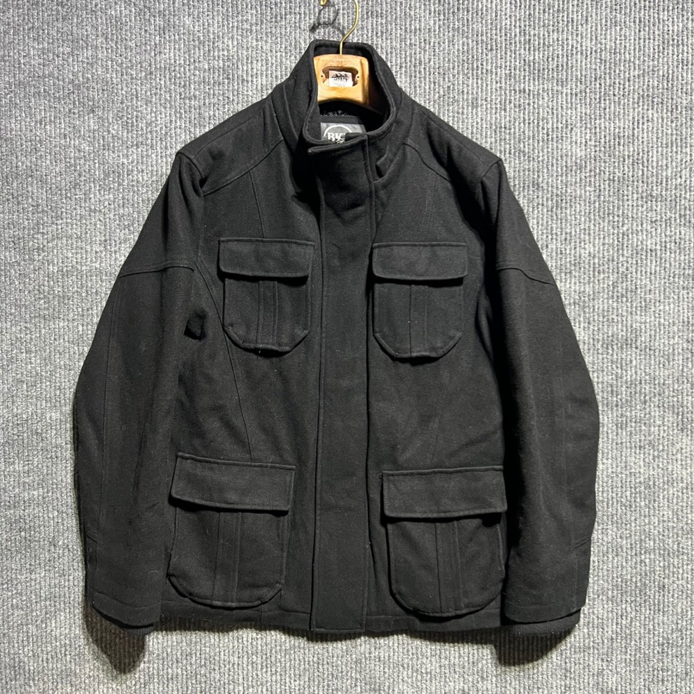 BKE Field Jacket Mens Medium Black Wool Blend Quilted Utility Athletic Fit Coat